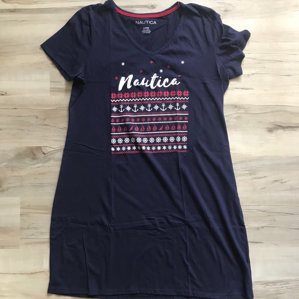 Nautica Navy Dress with Red and White Fair Isle Graphic
